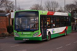 Stagecoach East Midlands Alexander Dennis Enviro200Dart 36001 arriving in Retford bus station. This bus is in Nottinghamshire Couty Council livery and has since been repainted into standard Stagecoach colours.