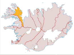 Strandasýsla (geel gemarkeerd) op een kaart van IJsland.