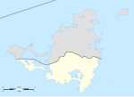 Mapa konturowa Sint Maarten, na dole nieco na prawo znajduje się punkt z opisem „Philipsburg”