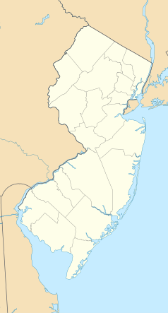Mapa konturowa New Jersey, po prawej nieco u góry znajduje się punkt z opisem „Merck & Co., Inc.”