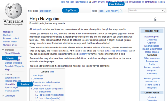 User options include "my preferences" and "my watchlist". Top tabs include "discussion" and "history". The sidebar includes "Main page" and "Community Portal". The toolbox includes "What links here" and "Related changes".