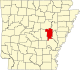 Map of Arkansas highlighting Prairie County