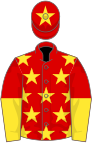 Red, yellow stars, halved sleeves, yellow star on cap