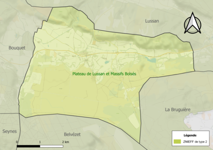 Carte de la ZNIEFF de type 2 sur la commune.