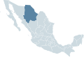 Locator map for the state of Chihuahua within Mexico.