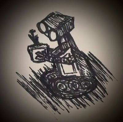 The personification of my username. A drawing of a small 'robot' lovingly named H.I.M. (Humanly Intelligent Machine).