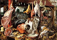 Pieter Aertsen, Butcher's Stall with the Flight into Egypt (1551), 123.3 x 150 cm (48.5 x 59")