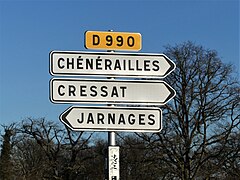 Panneaux directionnels au niveau du carrefour avec les RD 4 et 13