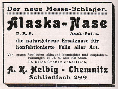 Der neue Messe-Schlager. Alaska-Nase. (Anzeige 1926)