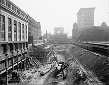 A large train shed under construction