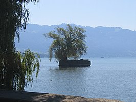 Het eiland Hoy vanuit Lindau met op de achtergrond de Pfänder