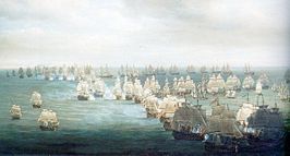 Zeeslag bij Trafalgar om één uur 's middags door Nicolas Pocock