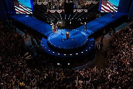 The Obamas and the Bidens walk on stage at the election night victory celebration at McCormick Place in Chicago.