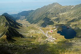 Aerial view of Transfăgărășan and Bâlea Lake