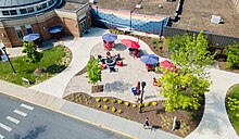 Photo of the front patio adjacent to the Brandt Student Center