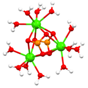 Structure of the [Ca3(SO3)2(H2O)12]2+ cage in calcium sulfite tetrahydrate.