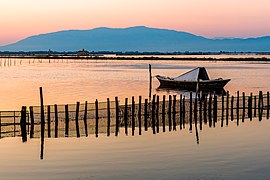 Lagune de Missolonghi au crépuscule.