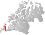 Mapa do condado de Troms og Finnmark com Harstad em destaque.