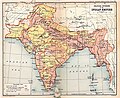 Subdivisiones políticas del Raj británico, comúnmente India, en 1909, que muestran la India británica en dos tonos de rosa y los estados principescos en amarillo/Political subdivisions of the British Raj, commonly India, in 1909, showing British India in two shades of pink and the princely states in yellow, Imperial Gazetteer of India, Diccionario geográfico imperial de la India/Subdiviżjonijiet politiċi tal-British Raj, komunement l-Indja, fl-1909, li juru l-Indja Brittanika f'żewġ sfumaturi ta 'roża u l-istati prinċpji bl-isfar, Gazzetta Imperial ta' l-Indja