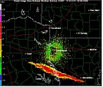 En väderradar i Shreveport, Louisiana detekterar Columbias sönderfall under återinträdet i atmosfären