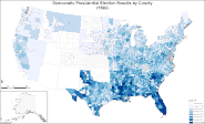 Map of Democratic presidential election results by county