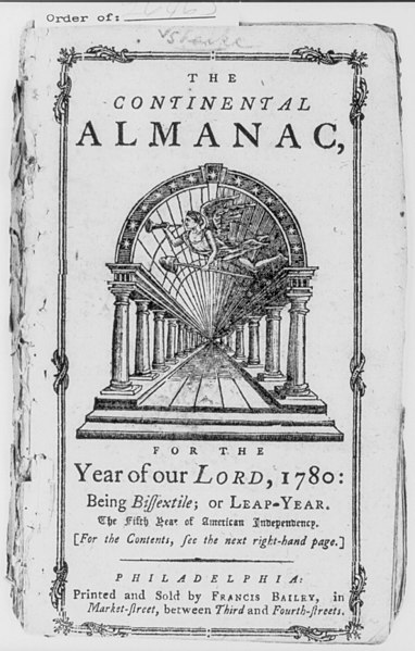 File:Page from 18th Century almanac- t.p. of Continental Almanac...1780; allegorical patriotic illus. LCCN2006687380.jpg