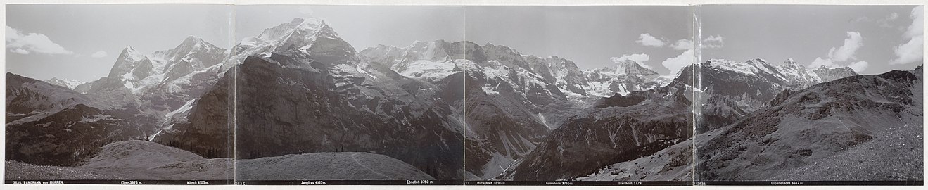 old panorama from Mürren (before 1900), glaciers, landscape