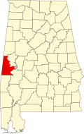 Map of Alabama highlighting Sumter County