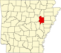 Map of Arkansas highlighting Woodruff County