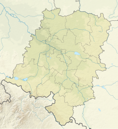 Mapa konturowa województwa opolskiego, na dole nieco na lewo znajduje się punkt z opisem „Olszak”