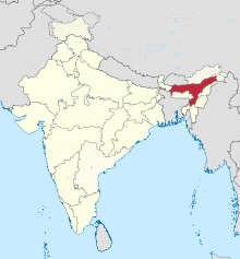 Map of India and location of North Assam in the country.