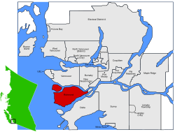 Location of Richmond within the Greater Vancouver Area in British Columbia