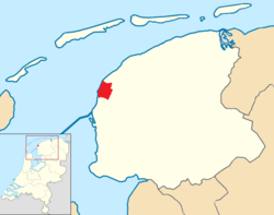 Highlighted position of Harlingen in a municipal map of Friesland