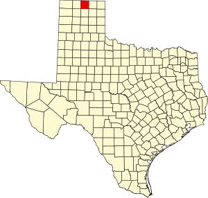 Map of Texas highlighting Hansford County