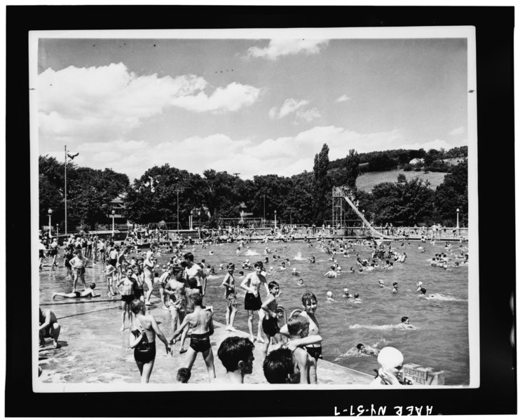 File:Photocopy of photograph (from Broome County Historical Society) showing SWIMMERS, PHOTOGRAPH TAKEN FACING NORTHEAST - Charles F. Johnson Pool, Charles F. Johnson Park, Johnson City HAER NY,4-JOCI,1A-7.tif