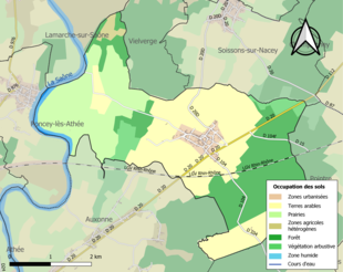 Carte en couleurs présentant l'occupation des sols.