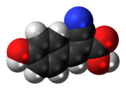 Space-filling model of the α-cyano-4-hydroxycinnamic acid molecule