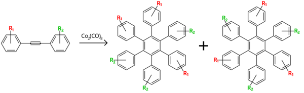 Asymmetric diphenylacetylene cyclotrimerization using dicobalt octacarbonyl