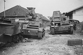 Two Light Tank Mk.VIs captured by the Imperial Japanese Army at a workshop in Bandung, 1946