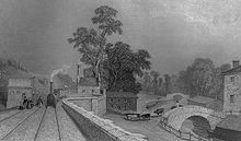 Berkhamsted railway station in 1838 with the Grand Junction Canal to the right[14]