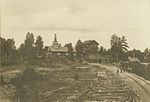 Masugnen vid Åryd, Växjö kommun, omkring år 1900, rostugnen till vänster.