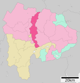 Situering van Kofu in de prefectuur Yamanashi