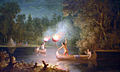 Paul Kane (1810–1871): Spearing Salmon By Torchlight, pittura a olio