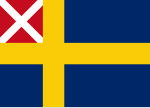 Sveriges flagga (1815–1844) som representerar unionen med Norge.