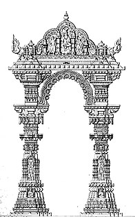 Ricostruzione artistica del Kirtistambh nei pressi del tempio Rudra Mahalaya, distrutto da Alauddin Khalji.[142]