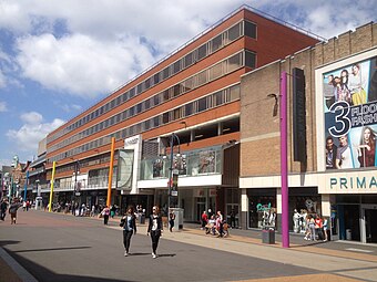 The Haymarket Centre on Humberstone Gate. Note Haymarket House office block in the centre comprising the top three floors.