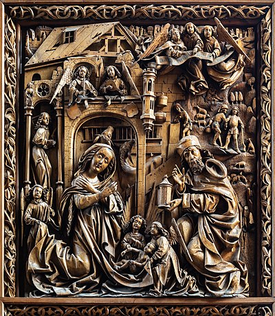 Wood carving of the birth of Christ from the Kefermarkt altarpiece