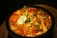 Sundubu jjigae (Korean: 순두부 찌개), a Korean stew made with uncurd tofu