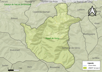 Carte de la ZNIEFF de type 2 sur la commune.