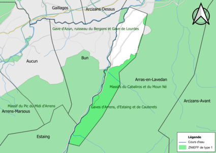 Carte des ZNIEFF de type 1 sur la commune.